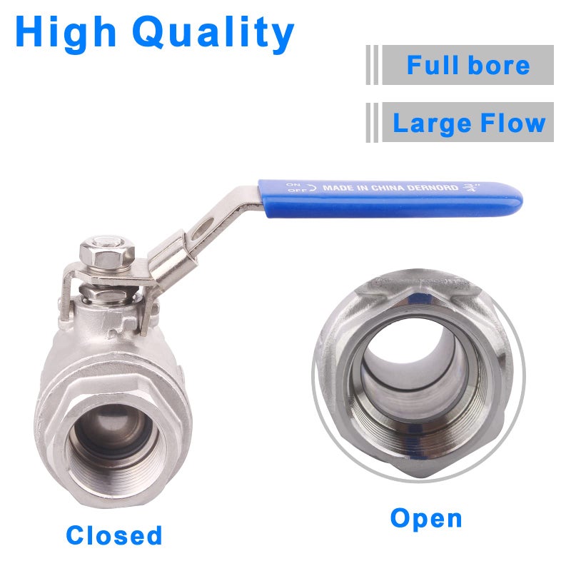DERNORD Stainless Steel 304 Ball Valve, Full Port Heavy Duty for WOG with Locking Device (3/4" NPT) - Image 2